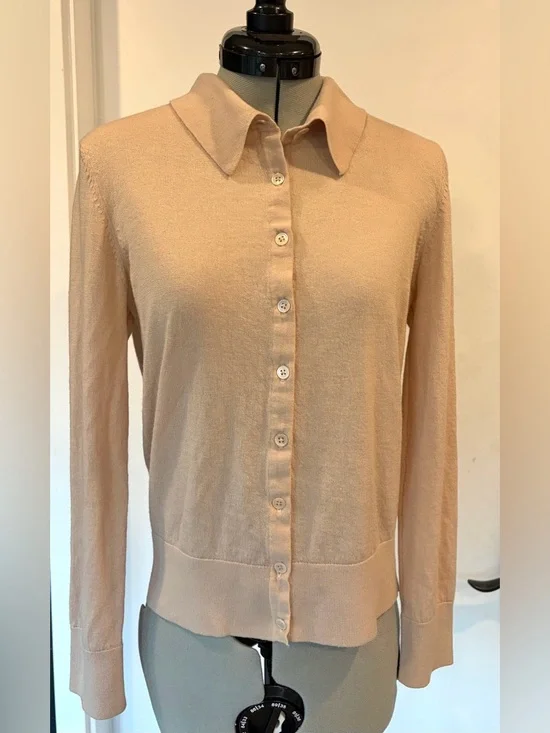 Iris & Ink fine Merino wool Collared Cardigan, nude, M, EUC - Picture 7 of 10